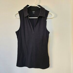 GAP Sleeveless Polo Ribbed Top Womens Extra Small Black NWT Shirt